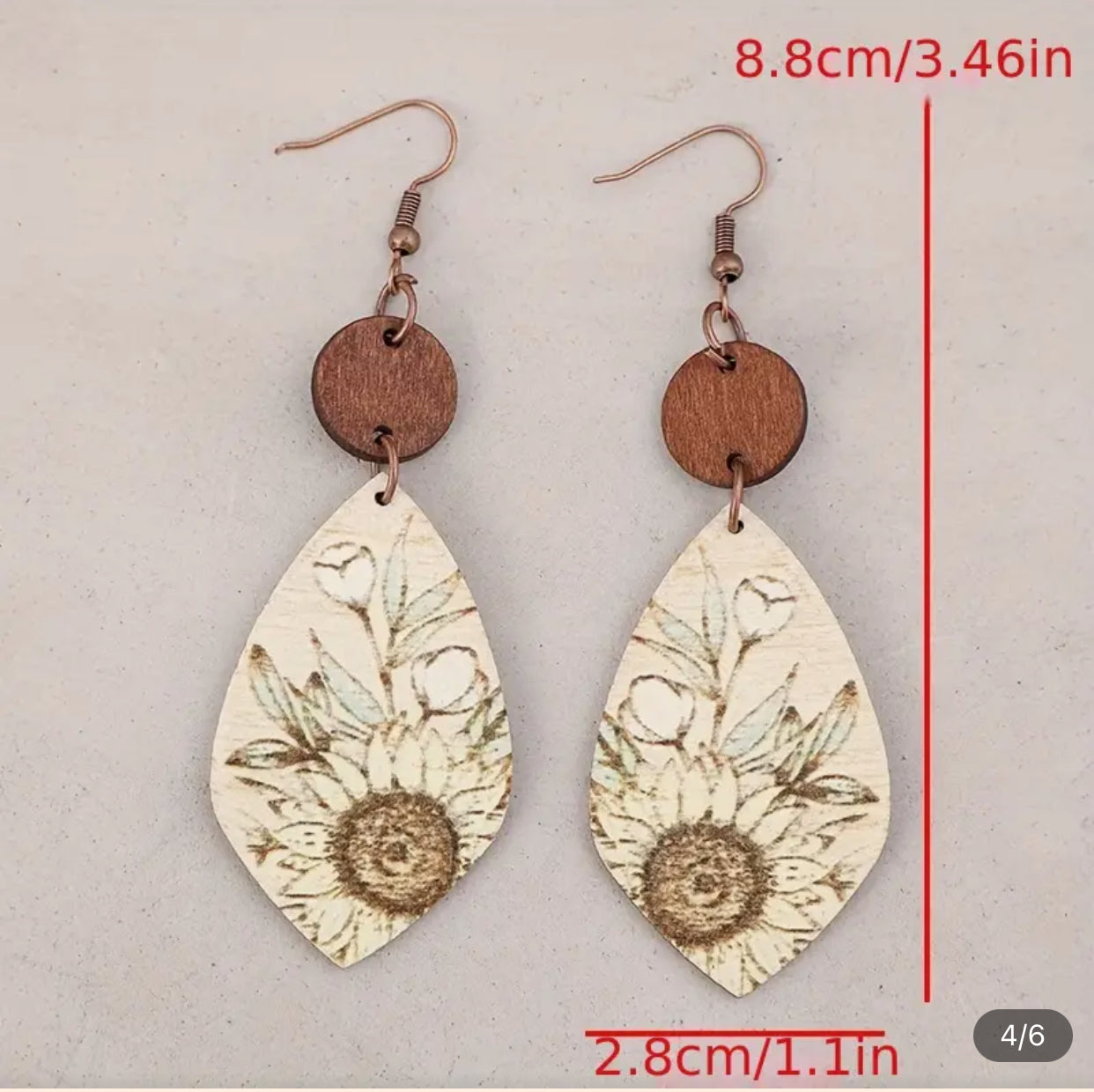 Bohemian Floral Wooden Drop Earrings | Plant Enthusiasts' Rustic Copper Tone, Pastoral Style Dangle Hook Jewelry for Women