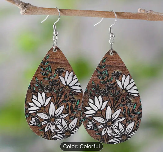 Bohemian Floral Teardrop Dangle Earrings | Plant Enthusiast, Elegant Ethnic Style, Vintage Holiday Gift Jewelry