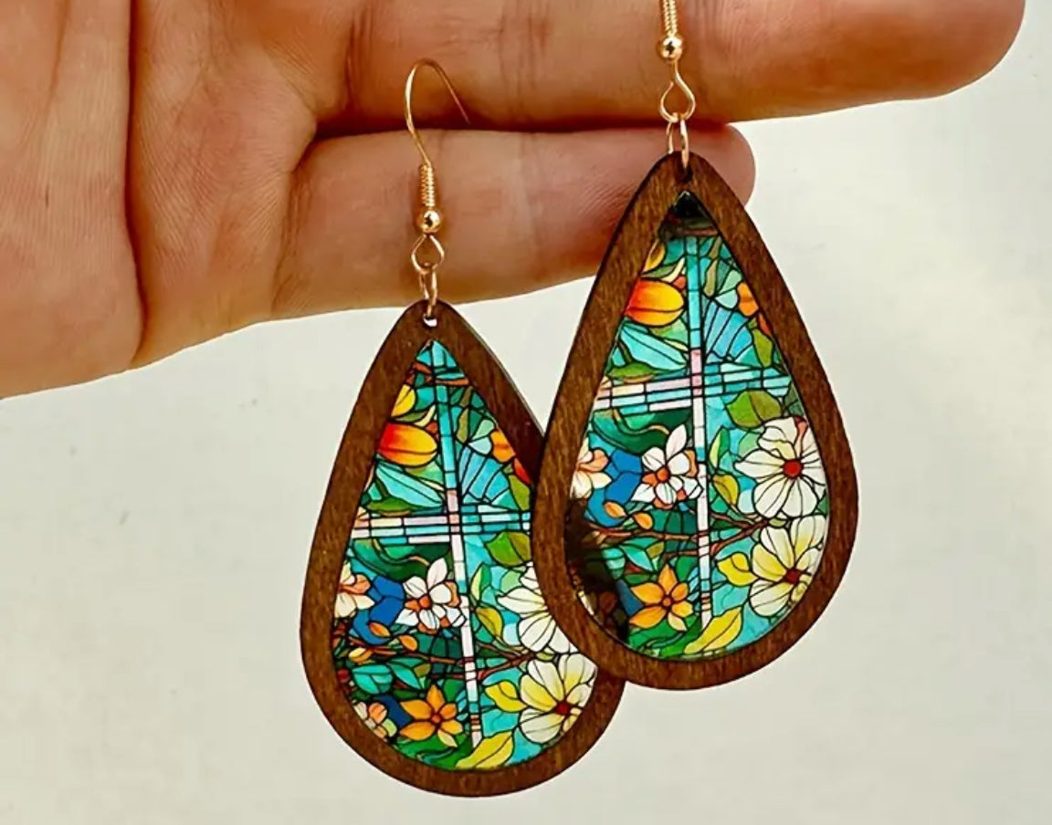 Bohemian Floral Teardrop Dangle Earrings | Plant Enthusiast, Elegant Ethnic Style, Vintage Holiday Gift Jewelry